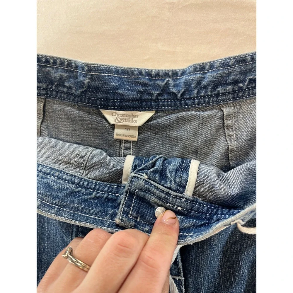 Christopher & Banks Womens Size 10‎ Medium Wash Denim A-Line Skirt Patch Pockets